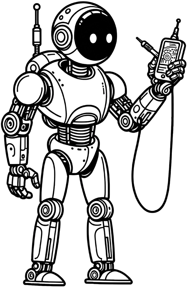 malvorlage-roboter-mit-geraet-zur-entdeckung