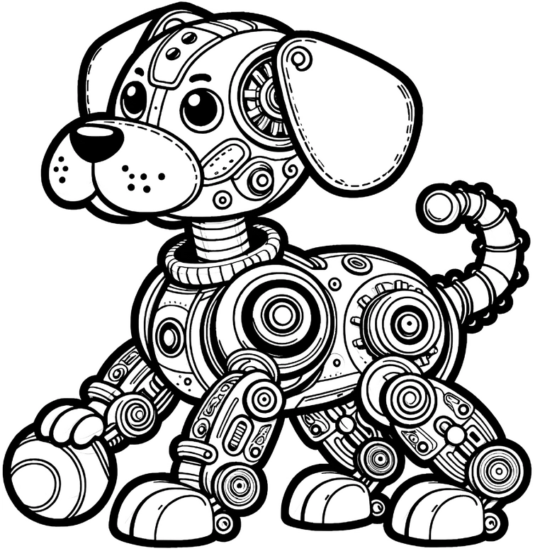 malvorlage-roboterhund-mit-mechanischen-details