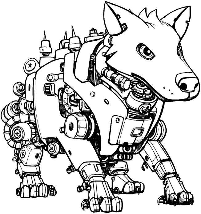 malvorlage-roboterhund-technik-ausmalen