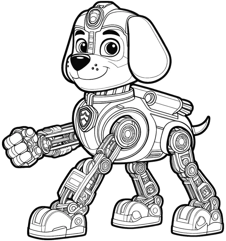 malvorlage-robotischer-hund-mit-mechanischen-elementen