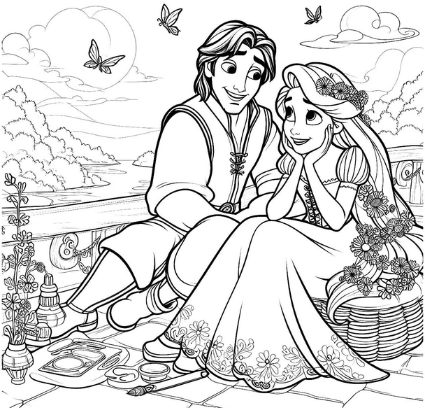 malvorlage-romantisches-paar-im-blumenfeld