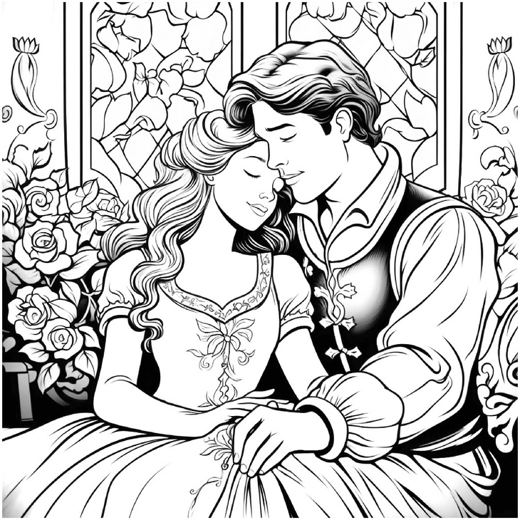 malvorlage-romantisches-paar-mit-rosen