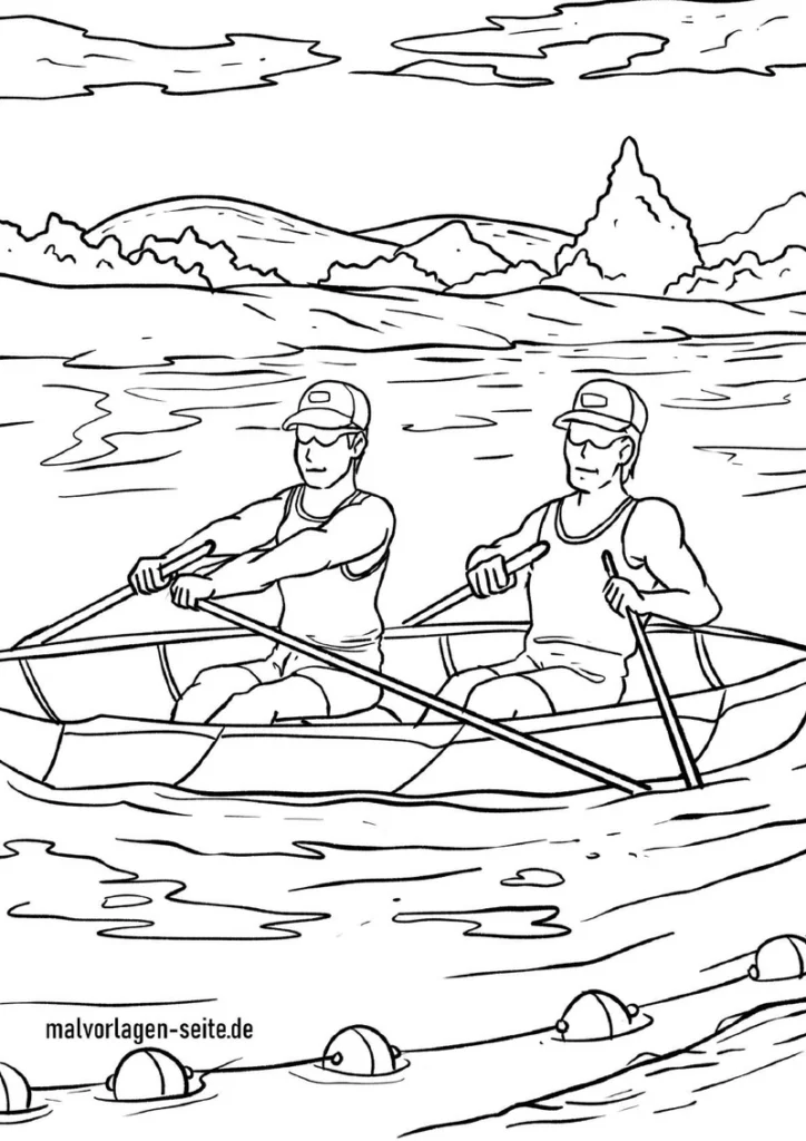 malvorlage-rudern-zwei-sportler-auf-dem-wasser