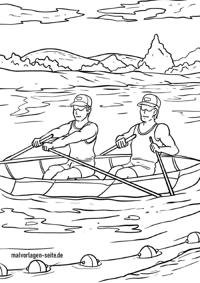malvorlage-rudern-zwei-sportler-auf-dem-wasser