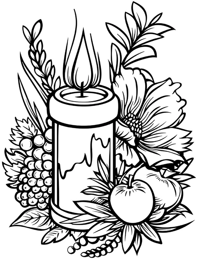 malvorlage-ruhmige-kerze-und-pflanzenmotiv