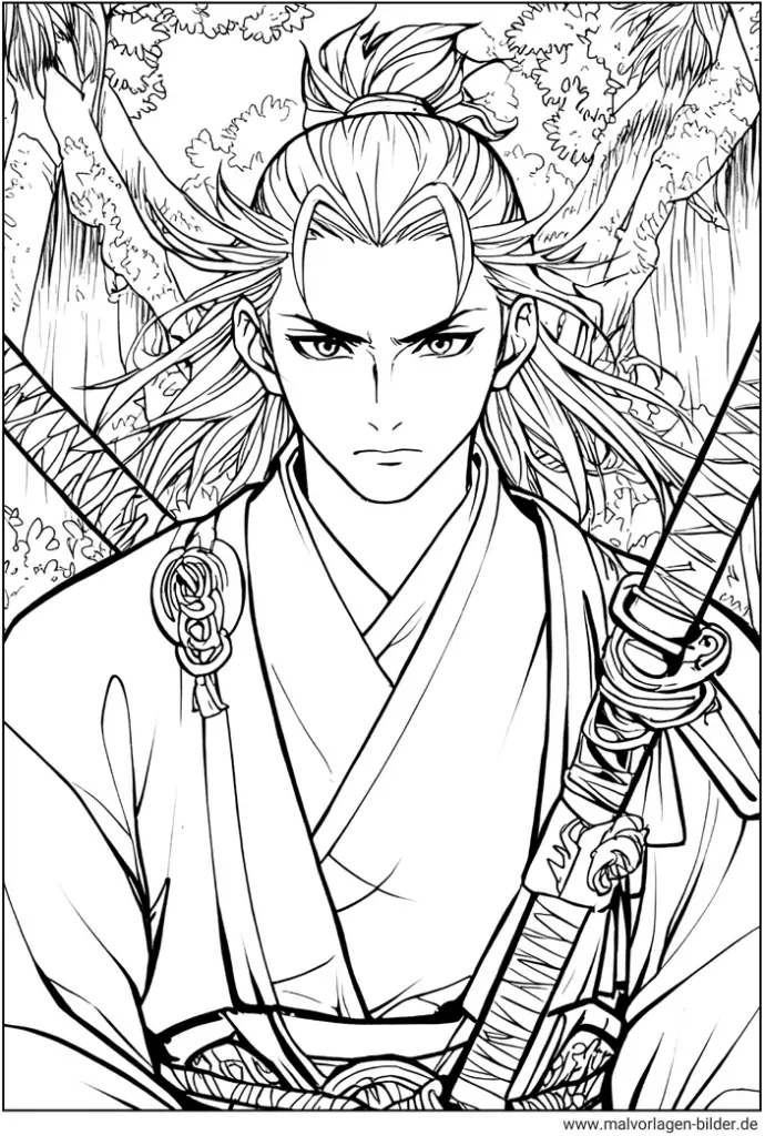 malvorlage-samurai-kaempfer-manga-ausmalbild