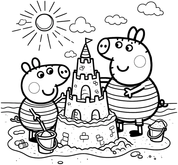 malvorlage-sandburg-am-strand-mit-peppa