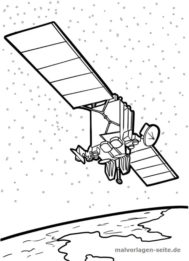 malvorlage-satellit-im-weltall-zum-ausmalen
