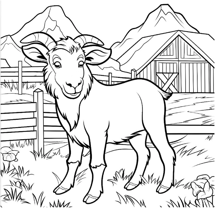 malvorlage-schaf-auf-dem-bauernhof-in-landschaft-mit-scheune