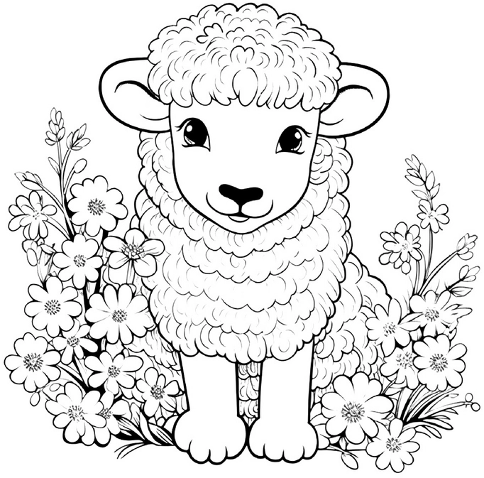 malvorlage-schaf-blumen-ausmalbild