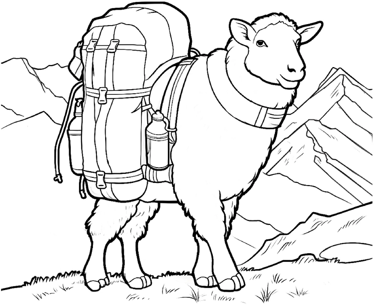 malvorlage-schaf-mit-rucksack-ausmalbild