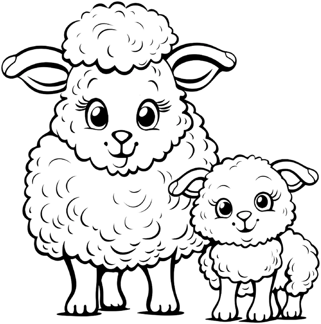 malvorlage-schaf-und-lamm-auf-dem-bauernhof