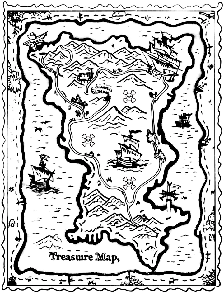 malvorlage-schatzkarte-mit-piraten-und-bergen
