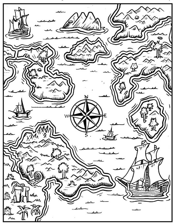 malvorlage-schatzsucher-kartevon-inseln-und-schiffen