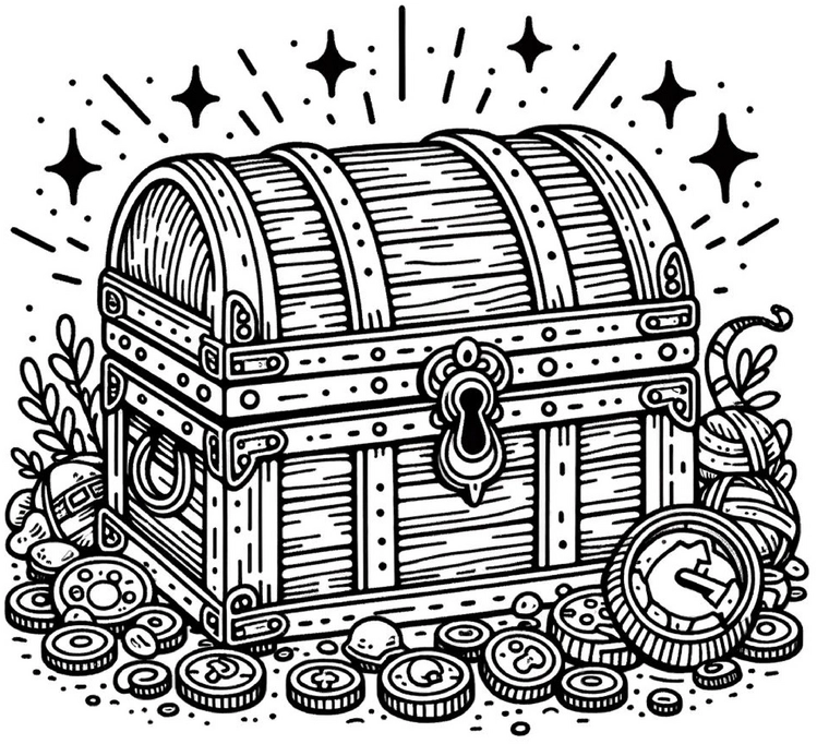 malvorlage-schatztruhe-mit-muenzen-und-sternen