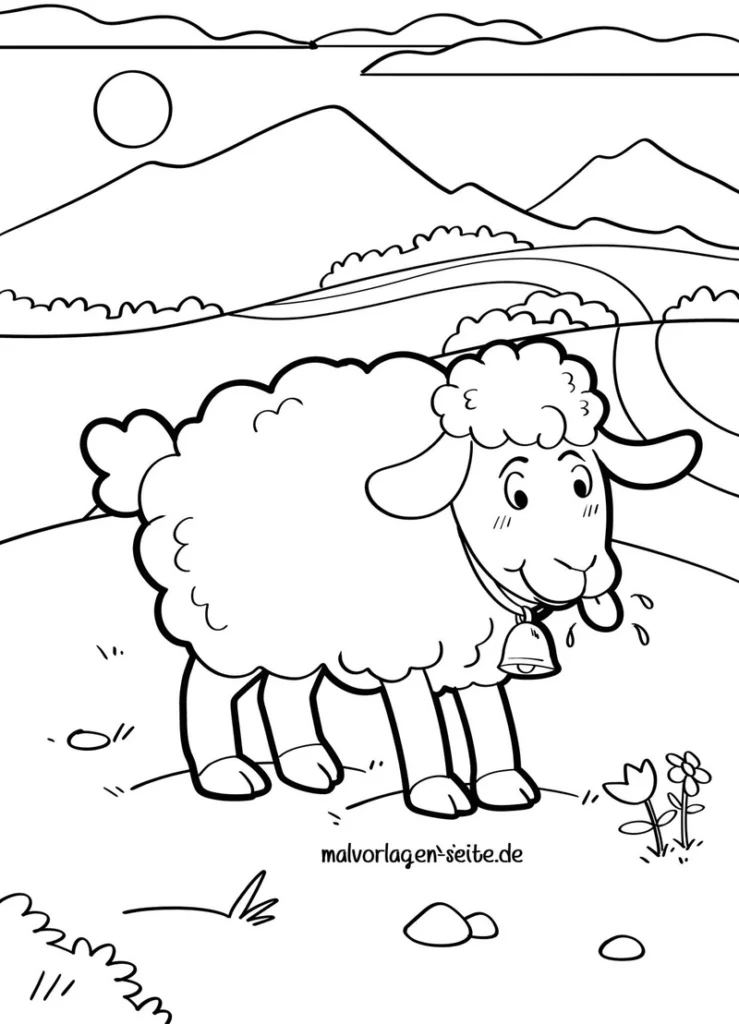 malvorlage-schaukelndes-schaf-in-der-natur