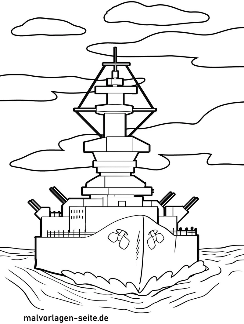 malvorlage-schiff-auf-dem-wasser-mit-wolken-unt-wellen