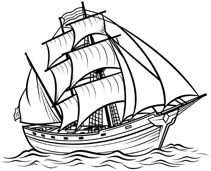 malvorlage-schiff-segel-wellen