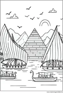 malvorlage-schiffe-und-pyramide-in-aegypten