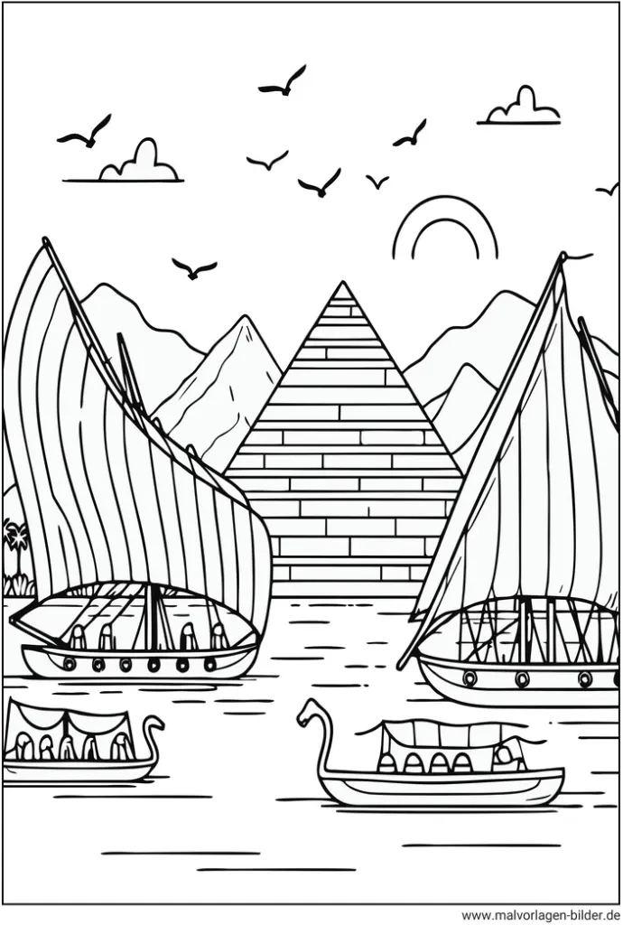 malvorlage-schiffe-und-pyramide-in-aegypten