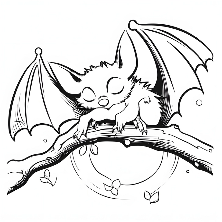 malvorlage-schlafende-fledermaus-auf-ast