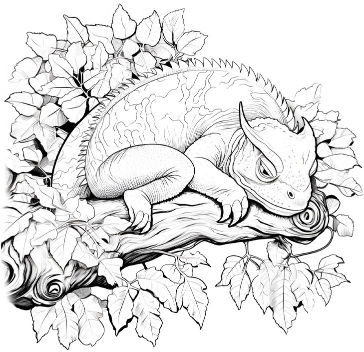 malvorlage-schlafendes-chamaeleon-auf-ast