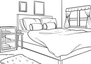malvorlage-schlafzimmer-mit-bett-und-nachttisch