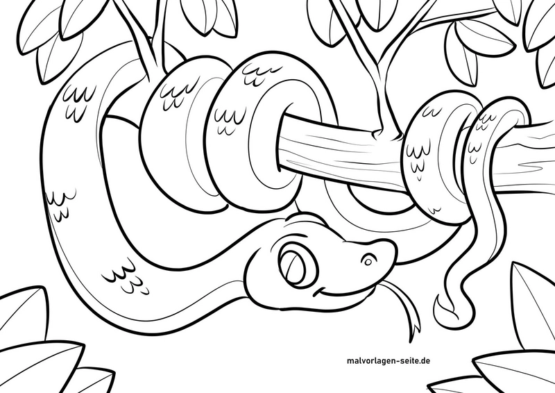 malvorlage-schlange-baumstamm-blatt