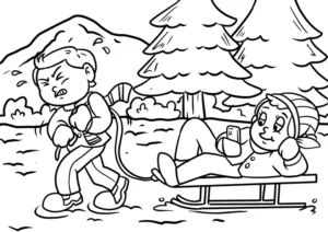 malvorlage-schlittenfahren-im-winter-mit-kindern