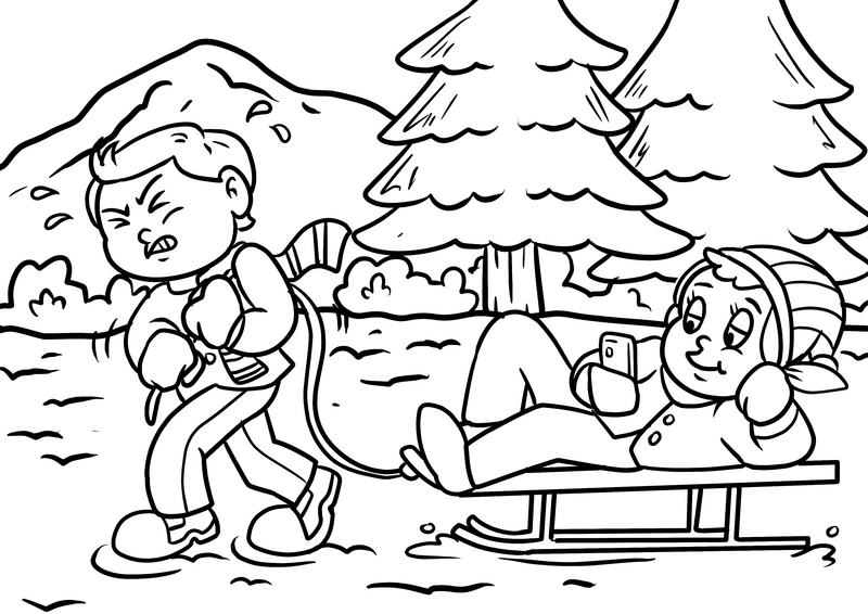 malvorlage-schlittenfahren-im-winter-mit-kindern