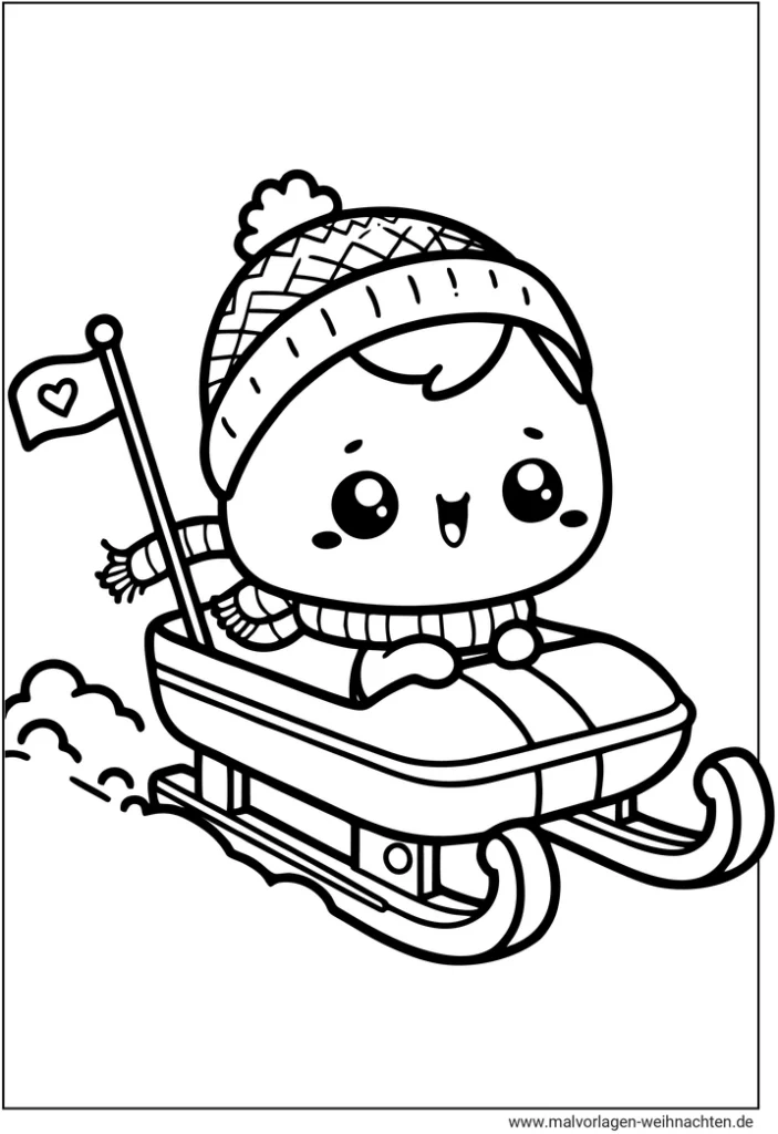 malvorlage-schlittenfahrt-mit-kind-im-winter