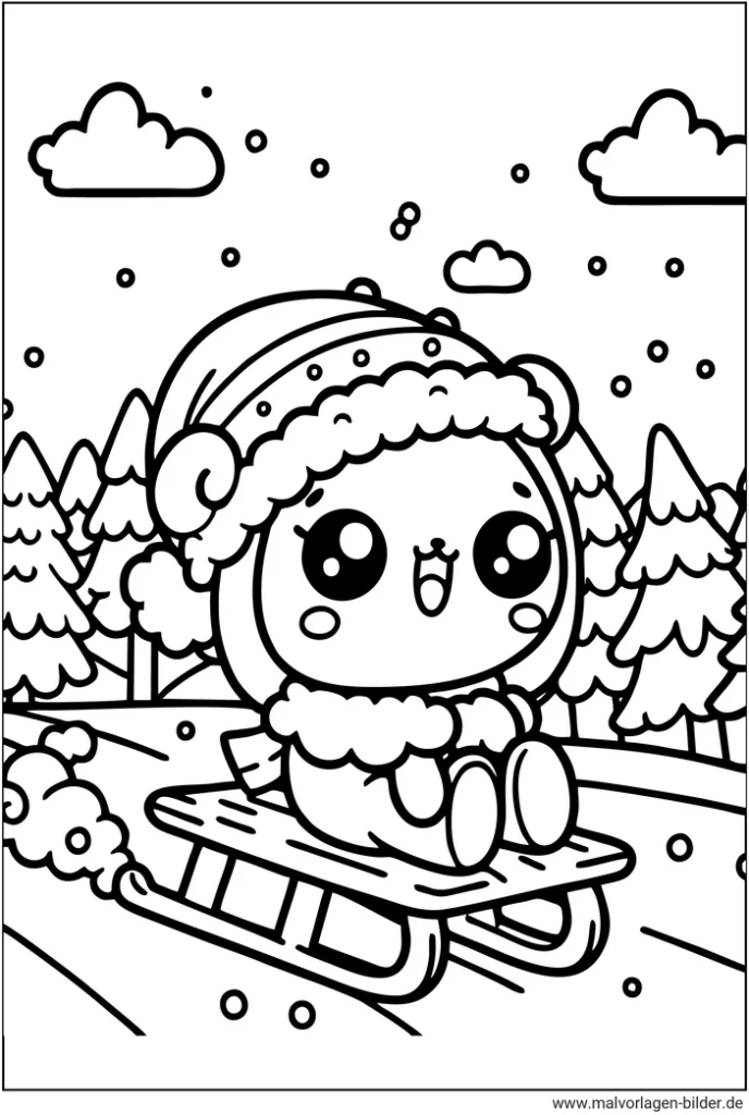 malvorlage-schlittentour-im-winter-mit-kind