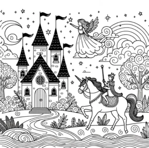 malvorlage-schloss-engel-einhorn-fuer-kinder