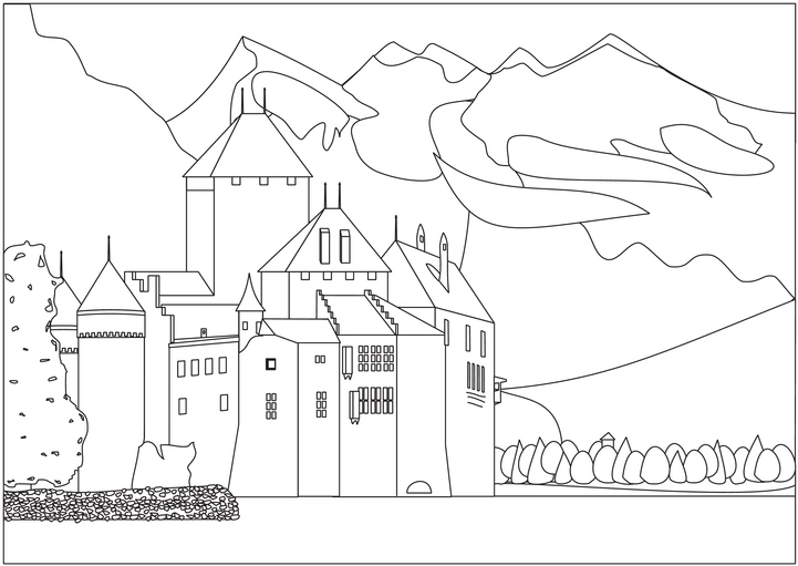 malvorlage-schloss-in-den-bergen