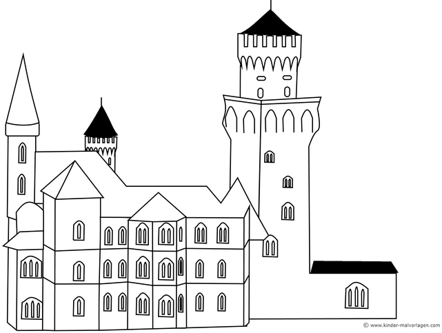 malvorlage-schloss-mit-tuerme-und-erkern