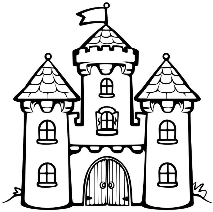 malvorlage-schloss-mit-tuerme-und-wimpel