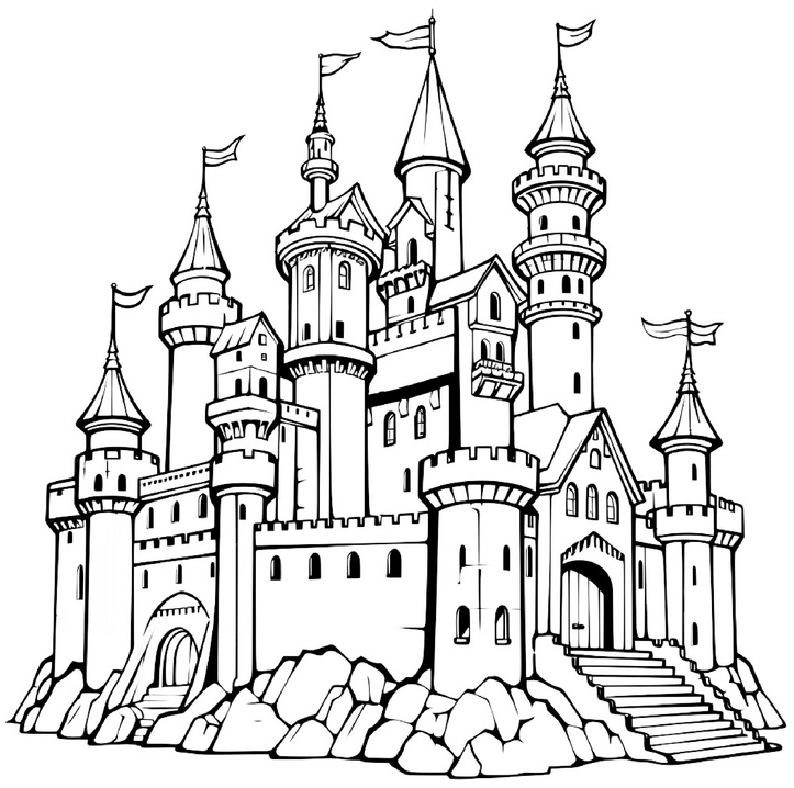 malvorlage-schloss-mit-tuerme-und-zinnen