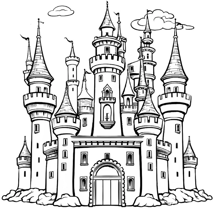 malvorlage-schloss-mit-tuern-und-zinnen