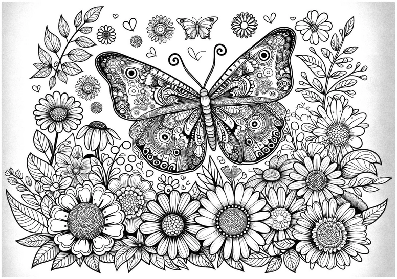 malvorlage-schmetterling-blumen-muster