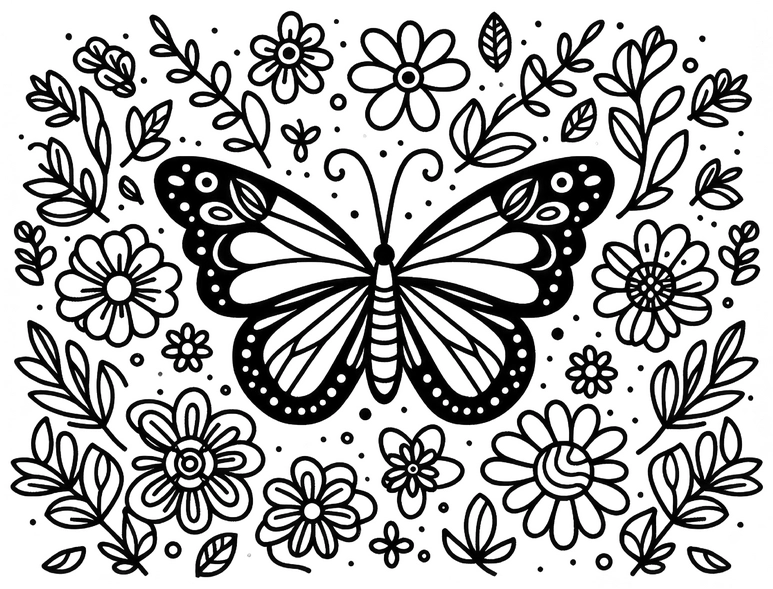 malvorlage-schmetterling-blumen-pflanzen