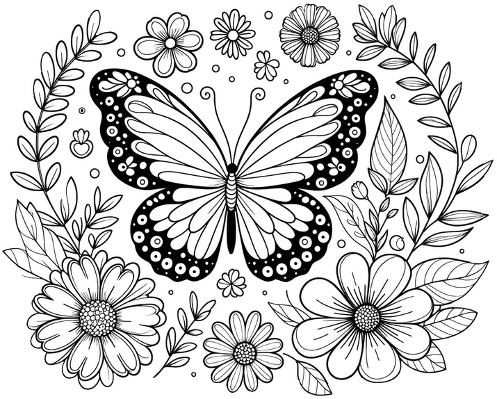 malvorlage-schmetterling-blumen-pflanzen