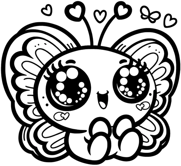 malvorlage-schmetterling-herzen-fröhliche-augen