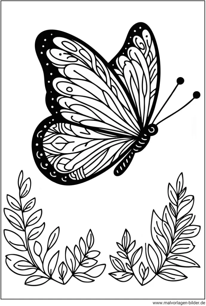 malvorlage-schmetterling-mit-blaettern