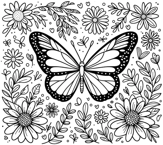 malvorlage-schmetterling-und-blumen