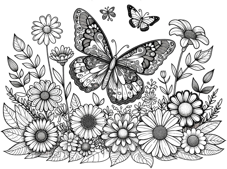 malvorlage-schmetterling-und-blumen-ausmalen