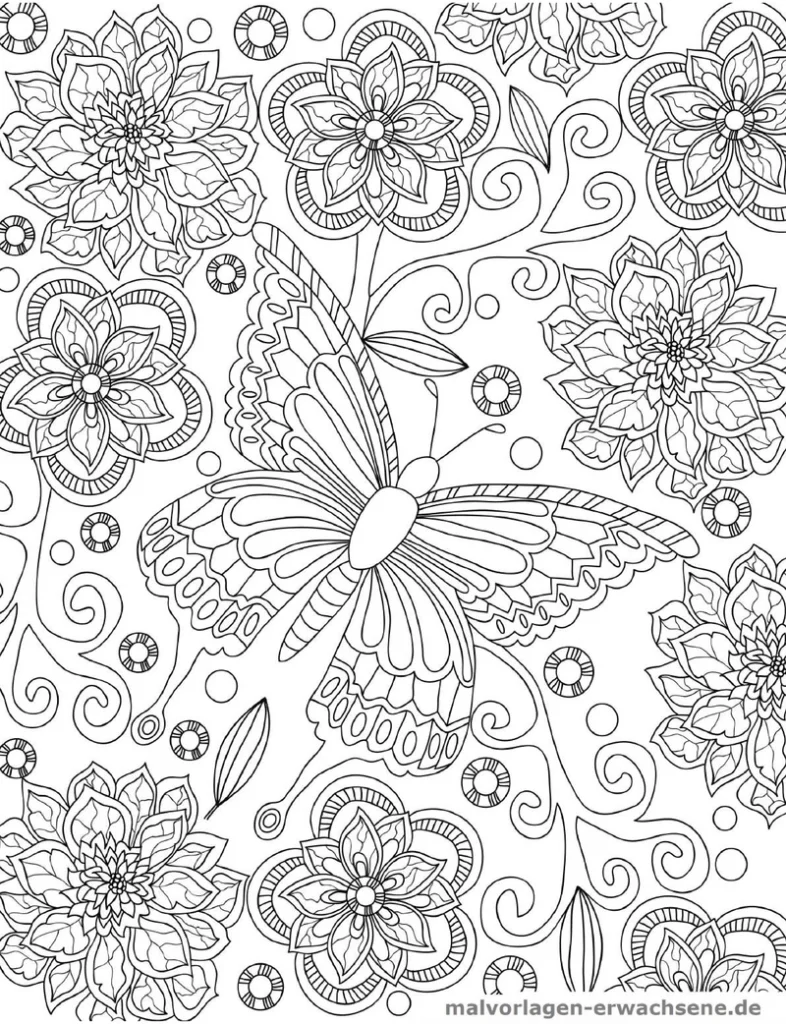 malvorlage-schmetterling-und-blumen-kreativ-ausmalen