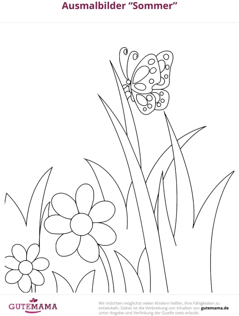malvorlage-schmetterling-und-blumen-sommer