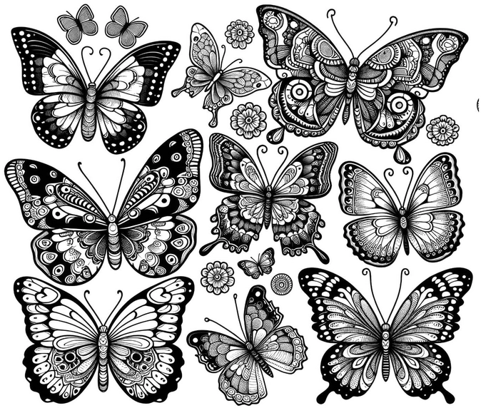 malvorlage-schmetterlinge-viele-formen