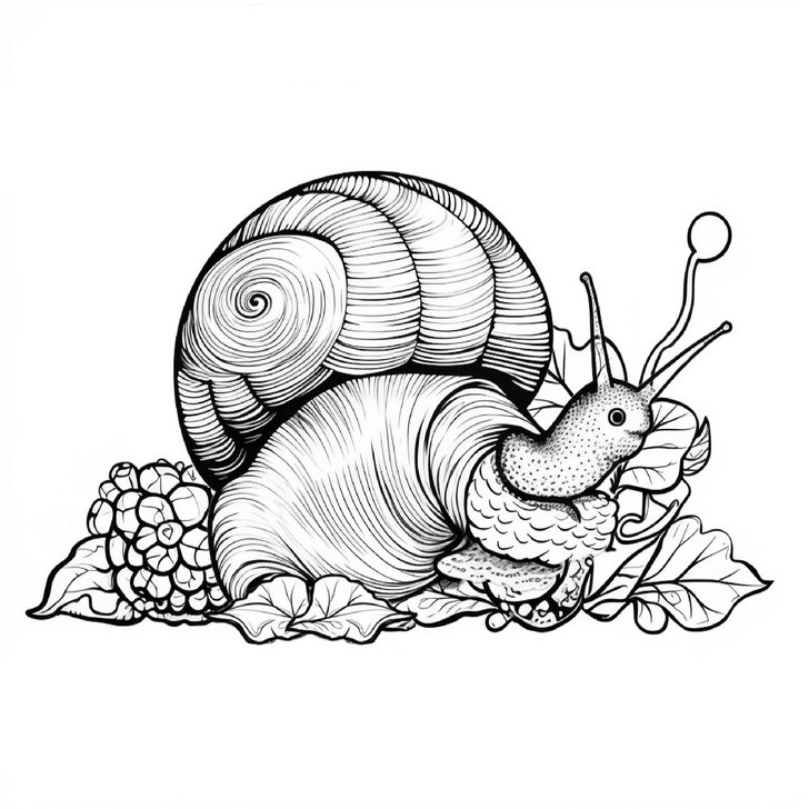 malvorlage-schnecke-blätter-beeren