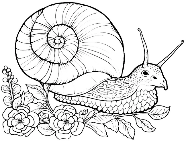 malvorlage-schnecke-umgeben-von-blumen